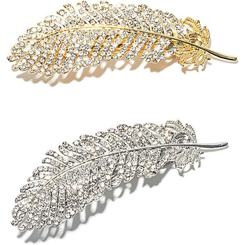 Barrettes À Cheveux En Strass, Barrettes À Cheveux En Métal Vintage, Épingles À Cheveux En Forme De Feuille, Accessoires Chics Pour Femmes Et Filles (2 Pièces, 7 Cm, Doré, Argenté) 