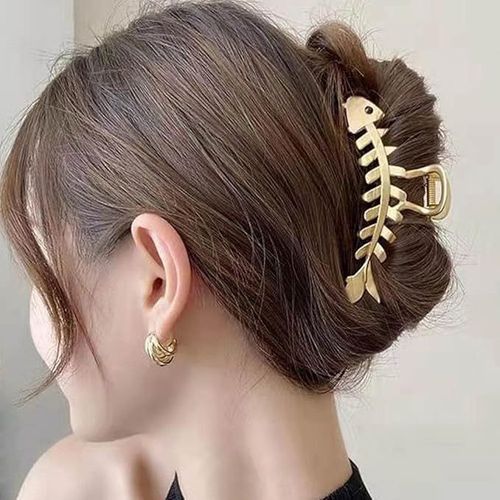 Grande Pince À Cheveux En Forme D'arête De Poisson (Dorée), Adorable Décoration Pour Cheveux, Idéale Pour Les Femmes Et Les Filles. 