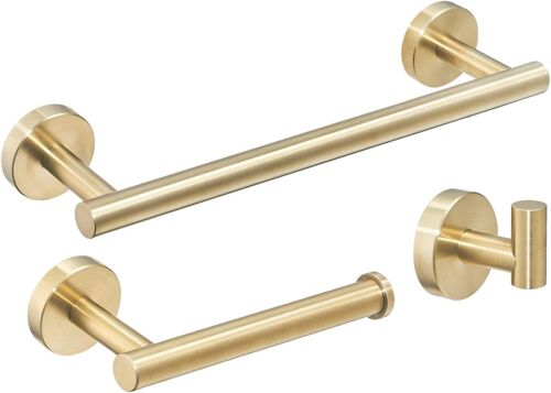 Senior-Porte Serviette Salle De Bains/Porte Papier Toilette/Patère À Crochet, Or Brossé, 3 Pièces Accessoires De Salle De Bain En Acier Inoxydable[L1522]