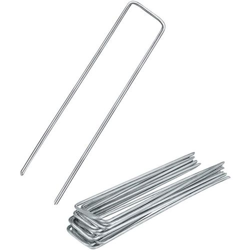 100 Pcs Piquets De Fixation En Acier Pour Jardinage 150x2.5mm Argent Épingles De Jardin Pour Sécuriser Toiles De Paillages Et Filets
