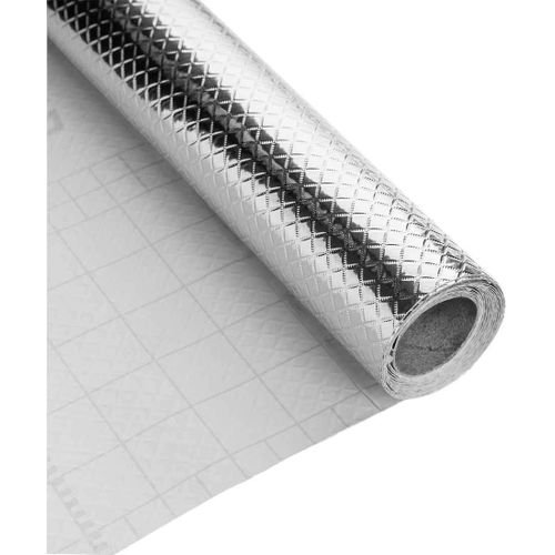 Papier D'aluminium Autocollant 40x200cm Décoration De Cuisine Autocollants Résistant Chaleur Et I'huile Papier Aluminium Feuille Treillis Carré