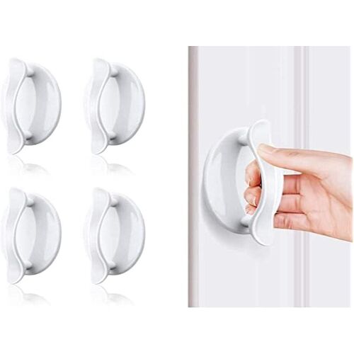 Lot de 4 poignées de porte blanches autocollantes en plastique ABS pour fenêtres, portes, penderies, tiroirs et armoires