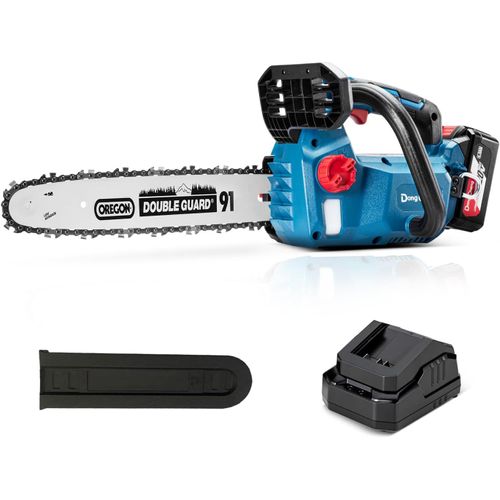 ASFASFq-DongCheng Tronçonneuse sans fil a batterie 18V, moteur sans balais, guide-chaîne OREGON de 30 cm, tension de chaîne sans outil, Graissage automatique de la chaîne, avec batterie 4,0 Ah et cha