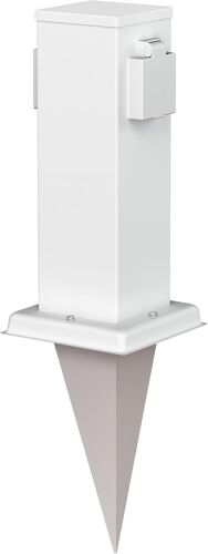 Polly Garden Socket Column With Ground Spike For Outdoor, Ip44, 2-Time, Stainless Steel, Square, White, 27 Cm