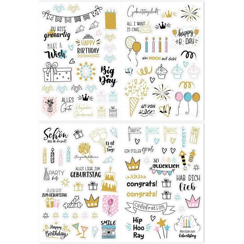 Gommette Anniversaire 4 Pièces 225 Stickers Joyeux Anniversaire, Stickers Scrapbooking Anniversaire, Autocollants Pour Livre D'or D'anniversaire Sticker Décoration Aniversaire Autocollants
