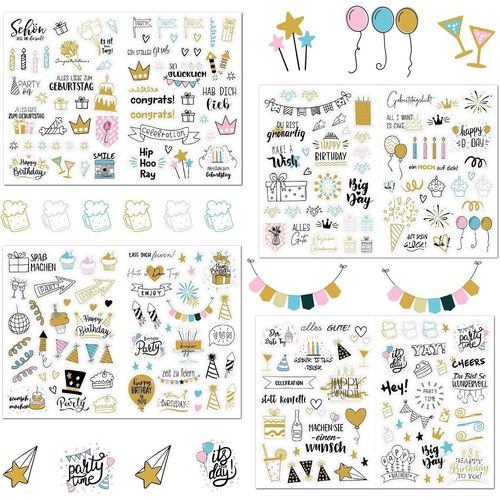 Gommette Anniversaire 4 Pièces 225 Stickers Joyeux Anniversaire, Stickers Scrapbooking Anniversaire, Autocollants Pour Livre D'or D'anniversaire Sticker Décoration Aniversaire Autocollants