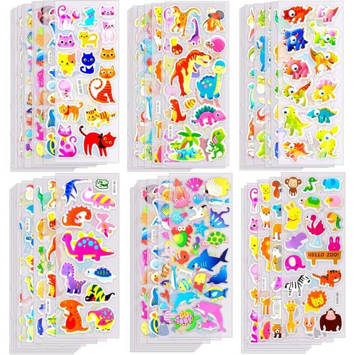 Kalanka-1000+ Gommettes Enfants 2 Ans 3 Ans,3d Autocollant Pour Enfants,40 Feuilles Kids Stickers,Pour Récompenser Les Cadeaux,Le Scrapbooking,Y Compris Les Animaux,Dinosaures,Fruits,Camions,Étoiles