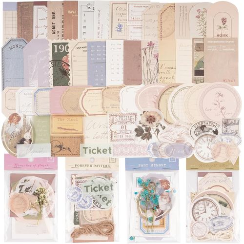Jum-120feuilles Autocollants Papiers Journal Bullet Etiquettes Scrapbooking Décoratifs(40pcs Stickers 80pcs Papier Sans Colle) Vintage Papeterie Diy Album Photo Décoration Artisanat Scrapbooking