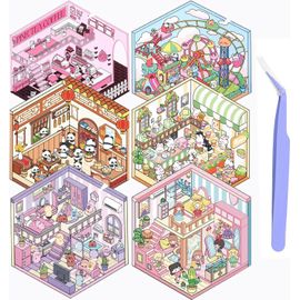 6 Sets Autocollants de Scène, 3D Stickers Scene Miniature, Amusants Autocollant, DIY Adorables Autocollants 3D, Fun DIY Stacking Scene Stickers for Adult Kids avec 1 Pincette