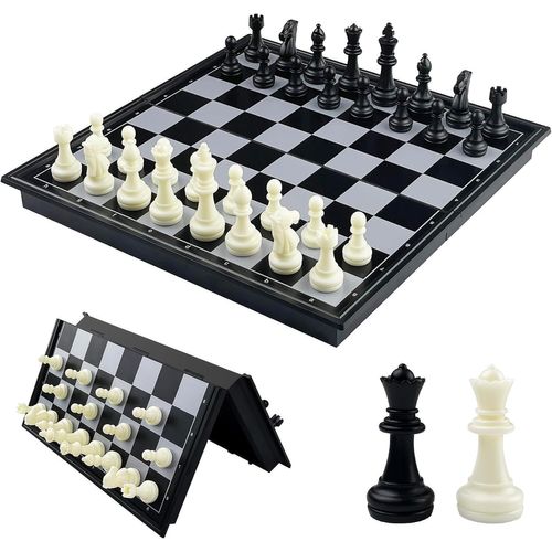 Eryi-Echiquier Magnetique, Deluxe Pliable Jeux D'échecs, Portable Chess Board Voyage, Echequier, Pieces Aimanté, Echecier Pour Enfants Et Adultes (Noir, Blanc) 25 X 25 Cm