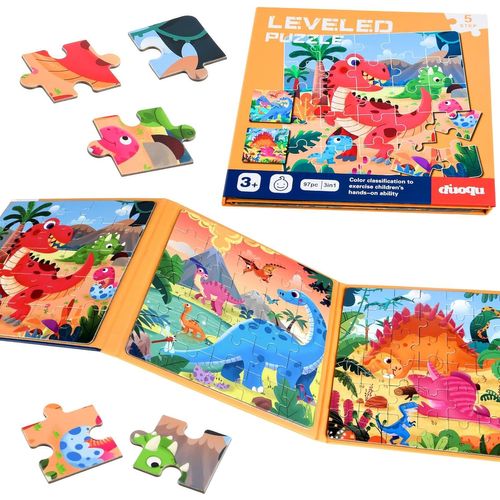 ERYI-Lot De 97 Puzzles Magnétiques En Forme De Dinosaures Pour Tout-Petits, Jouets Éducatifs De Voyage Pour Enfants De 2 À 5 Ans, Jouets D'Activités Pour L'Apprentissage Préscolaire