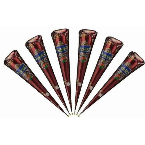 Lot De 6 Cones De Henne Mehndi Naturels Marron Fonce De Qualite Superieure Pour Tatouages Temporaires 