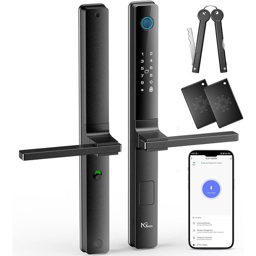 NGTeco Serrure Intelligente à Poignée - Serrure de Sécurité Sans Clé avec Empreinte Digitale, Code, Carte IC, WiFi pour Portes Étroites, Contrôle par Application, Installation Facile
