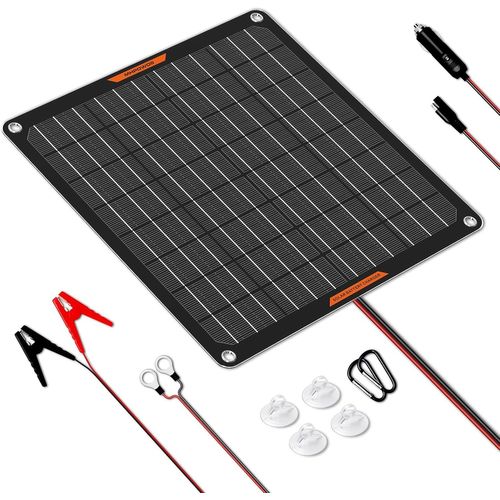 Eity-Chargeur De Batterie Solaire 10w,12v Panneau Solaire De Voiture Chargeur De Batterie Solaire Étanche Portable Power Trickle Charger Pour Voiture Bateau Automotive Avec Clip Alligator