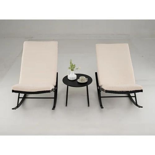 Costway Ensemble 3 Pièces Table Et Chaises À Bascule De Jardin Extérieur, Chaises En Rotin Pe Avec Table Basse Et Coussins Épais