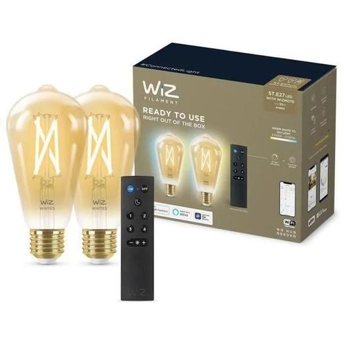 Kit Wiz 2 Ampoules Led Connectées E27 Edison Blanc Variable 6.7w (Équivalent 50w) + Télécommande