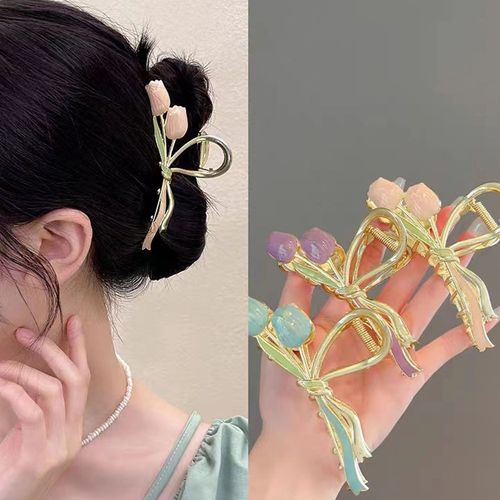 Lot De 3 Pinces À Cheveux Pour Femmes, Grandes Pinces Tulipes En Métal Robuste Et Antidérapantes, Pinces À Cheveux Fixes Brillantes, Jolies Pinces À Cheveux Pour Cheveux Épais 