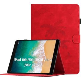 Kal-Coque Pour Ipad 6a Gen. 2018 / 5a Gen. 2017 / Ipad Air 2 / Ipad Air 9.7 Pouces, Housse De Protection Multi-Angles Étui En Cuir Pu Avec Fente Pour Carte, Auto Réveil/Sommeil, Rouge