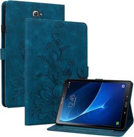 KAL-Coque Pour Samsung Galaxy Tab A 10,1 Pouces 2016 Sm-T580/ T585, Multi-Angles De Visualisation Housse De Protection En Similicuir Avec Porte-Carte Couverture Motif Lys, Bleu