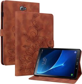 Kal-Coque Pour Samsung Galaxy Tab A 10,1 Pouces 2016 Sm-T580/ T585, Multi-Angles De Visualisation Housse De Protection En Similicuir Avec Porte-Carte Couverture Motif Lys, Marron