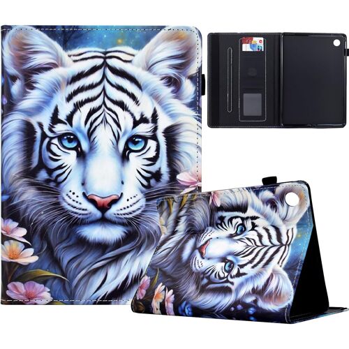 KAL-Coque Pour Lenovo Tab M10 3Rd Gen 10.1"" Etui Tablette 2022 Tb-328Fu Tb-328Xu Housse Pu Cuir Flip Support Portefeuille Protection Tablette Pour Lenovo Tab M10 3Rd Gen Coque,Le Tigre Blanc