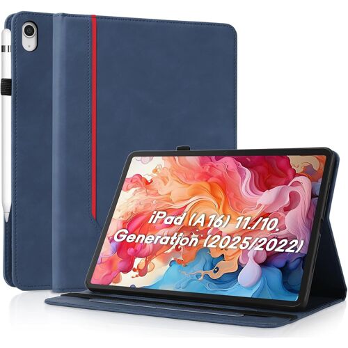 Coque Pour Ipad (A16) 11ème Génération 11 Pouces 2025 & Ipad 10e Gén 10,9"" 2022 - Étui Housse De Protection Cuir Pu Avec Fonction Support/Portefeuille Coque Tablette (Bleu)