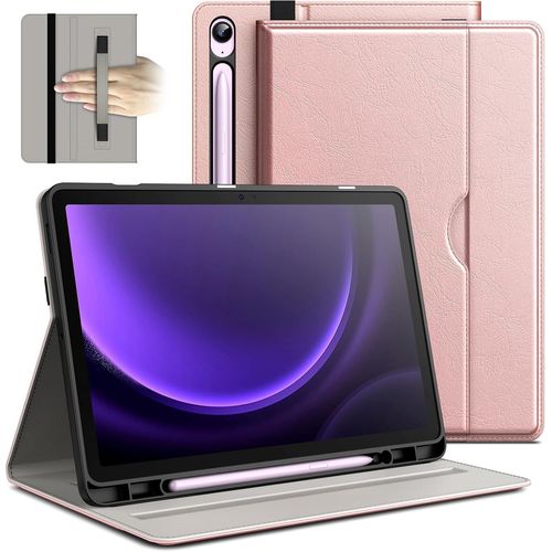 Coque Pour Samsung Galaxy Tab S10 Lite/S10 Fe/S9 Fe 10,9 Pouces Avec S Pen Porte-Stylet,Housse Étui Cuir Pu Entreprise Folio Support Tablette Avec Poche & Sangles (Or Rose)