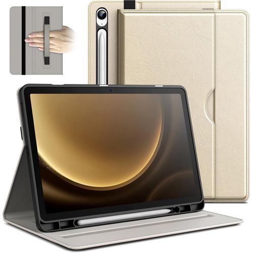 Coque Pour Samsung Galaxy Tab S10 Lite/S10 Fe/S9 Fe 10,9 Pouces Avec S Pen Porte-Stylet,Housse Étui Cuir Pu Entreprise Folio Support Tablette Avec Poche & Sangles (Beige)