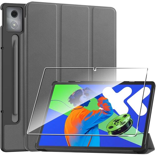 Coque Pour Lenovo Ldea Tab Pro 2025 Housse Protection Etui Pu Cuir De Flip Case Cover + [1 Pièce] Verre Trempé Protection Écran [Veille/Réveil Automatique] [Support Fonction] Gris