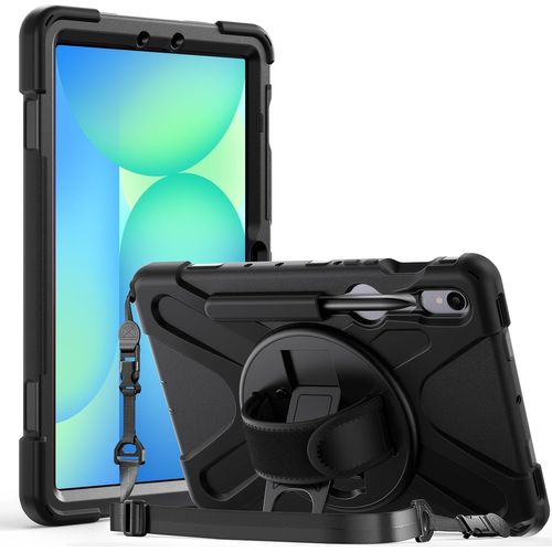 Coque Antichoc Pour Samsung Galaxy Tab S10 Fe 2025/Tab S9 Fe 2023 10.9""/Tab S9/S8/S7 (11 Pouces), Étui Robuste Avec Support Rotatif À 360°, Dragonne Et Bandoulière Réglable, Porte-Stylet, Noir
