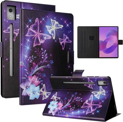 KAL-Coque Pour Lenovo Idea Tab Pro (12,7 Pouces 2025) Lenovo Idea Tab Pro(Tb-373Fu Tb-375Fc) Premium Pu Cuir Avec Fente Pour Carte Et Support Tablette Housse Étui-Papillon Fluorescent