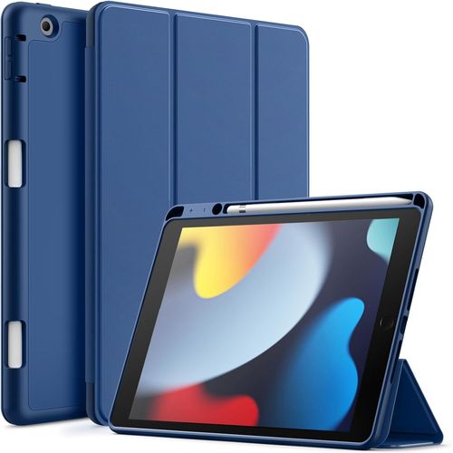Tea-Coque Pour Ipad 10,2 Pouces Modèle 2021/2020/2019 (9ème/8ème/7ème Génération) Avec Porte-Stylet, Étui Housse Mince Tablette Avec Dos En Tpu Souple, Réveil/Veille Automatique (Marine)