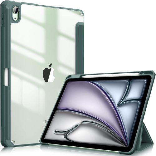 Coque Pour Ipad Air 11 Pouces 2024 M2 Et Ipad Air 5/4 10.9 Pouces (2022/2020) - [Rangement De Stylet] Housse Transparente Claire Etui Antichoc Veille/Réveil Auto, Vert Forêt.[F4233]