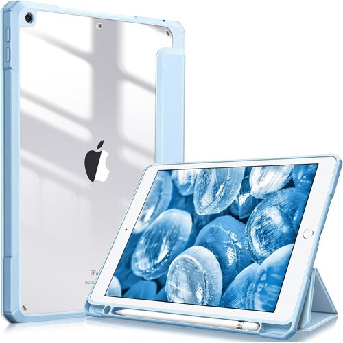 Kal-Coque Compatible Avec Ipad 10.2 Pouces 9ème/8ème/7ème Génération (2021/2020/2019) - [Rangement De Stylet] Housse Arrière Transparente Claire Etui Antichoc Bords En Tpu, Bleu Ciel
