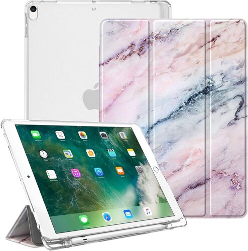 Coque Pour Ipad Air 3 2019 / Ipad Pro 10.5 2017 Étui Transparent Avec Porte-Stylo Housse De Protection Avec Fonction Sommeil/Réveil Automatique, Rose Marble