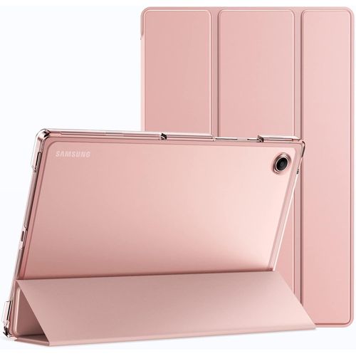Tea-Coque Pour Samsung Galaxy Tab A8 10,5 Pouces 2021 (Sm-X200/X205/X207), Fine Translucide Arrière Trifold Folio Support Protecteur Tablette Housse Étui, Veille/Réveil Automatique (Or Rose)