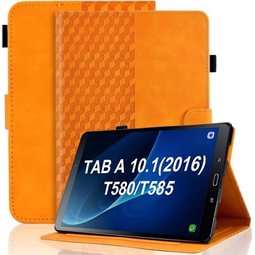Coque pour Samsung Galaxy Tab A6 10.1 Pouce 2016 Housse SM-T580/T585 Cuir PU Etui Flip Portefeuille Case Treillis avec Multi-Angle Support et Poche, Orange