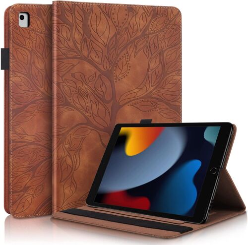 LORANKA-Coque iPad 10,2 Pouces (Modèle 2021/2020/2019, 9ème/8ème/7ème Génération),PU Cuir Cover Tablette Housse de Protection,Porte-Crayons Portefeuille Tablet Étui iPad 9/8/7 (10,2 Pouces),Marron