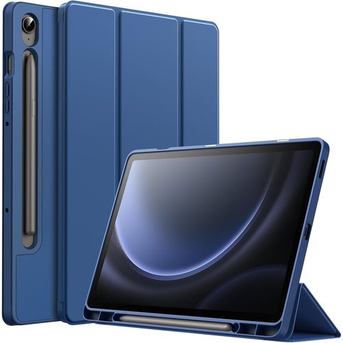 Coque Pour Samsung Galaxy Tab S10 Lite / S10 Fe / S9 Fe 10,9 Pouces Avec S Pen Porte-Stylet, Tablette Étui Housse De Tpu Souple À Trois Volets Support, Soutien Chargement Du S Pen (Marine)