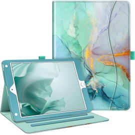 Coque Pour Ipad 6e/5e Génération 9.7 Pouces (2018/2017) Et Ipad Air 2/Air 1 9.7"" - Etui Multi-Angles Housse Folio Avec Poche De Document, Marbre Vert.[F4734]