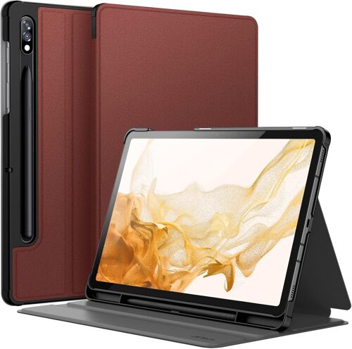 Coque pour Samsung Galaxy Tab S8 2022/S7 2020 11 Pouces avec S Pen Porte-Stylet, Fine Folio Protecteur Tablette Housse Étui, Multi-Angle Affichage (Vin Rouge)