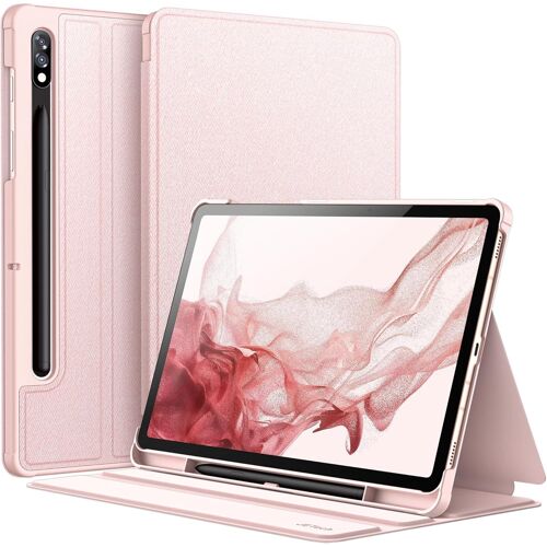 JGD-Coque pour Samsung Galaxy Tab S8 2022/S7 2020 11 Pouces avec S Pen Porte-Stylet, Fine Folio Protecteur Tablette Housse Étui, Multi-Angle Affichage (Pinkgold)