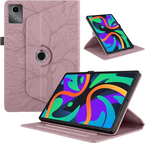 KAL-Coque Tablette Lenovo Tab M11 11 Pouces 2024 Coque Pu Cuir 360°Rotatif Multi-Angle Stand Flip Protection Housse Pour Lenovo Tab M11 Étuis Rotating Cover, Rose Gold