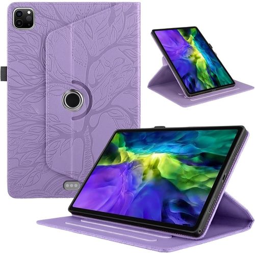 Kal-Coque Pour Ipad Pro 11 11""(2022/2021/2020 4th/3rd/2nd Gen) Flip Pu Cuir 360°Rotatif Multi-Angle Stand Housse Cover Vie Arbre Tablette Protection Coque Ipad Air 11 2024 2025,Violette