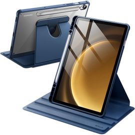 Coque Rotatif Pour Samsung Galaxy Tab S10 Fe / S9 Fe 10,9 Pouces / S9 11 Pouces Avec S Pen Porte-Stylet, Étui Housse Support De Protection Rotation À 360 Degrés Dos Transparent (Marine)