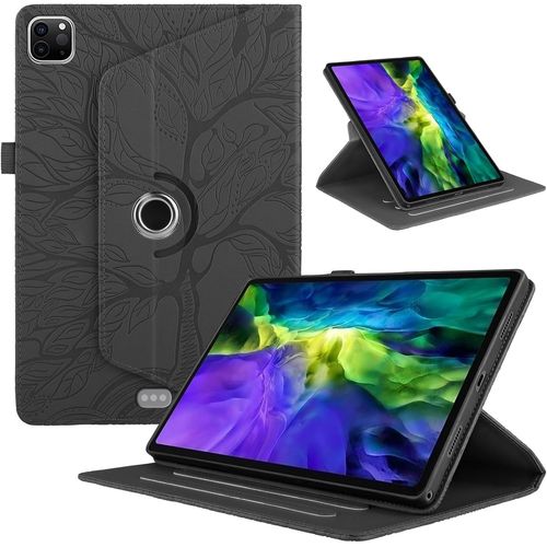 Kal-Coque Pour Ipad Pro 11 11""(2022/2021/2020 4th/3rd/2nd Gen) Flip Pu Cuir 360°Rotatif Multi-Angle Stand Housse Cover Vie Arbre Tablette Protection Coque Ipad Air 11 2024 2025,Noir