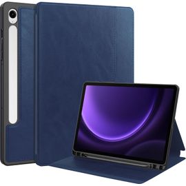 Coque Compatible Avec Samsung Galaxy Tab S10 Fe/S9 Fe/S9, Pu Flexible Housse Etui Avec Pen Porte-Stylet, Veille/Réveil Automatique, Multi-Angle Fonction Support, Bleu