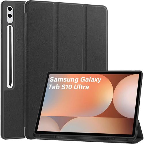 Kal-Coque Compatible Avec Samsung Galaxy Tab S10 Ultra/S9 Ultra/S8 Ultra, Pu Flexible Housse Etui Avec Pen Porte-Stylet, Veille/Réveil Automatique, Multi-Angle Fonction Support, Noir