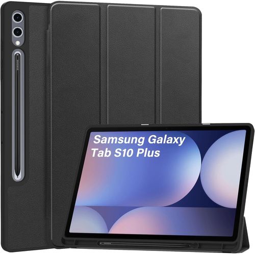 Kal-Coque Compatible Avec Samsung Galaxy Tab S10 Plus/S9 Plus/S9 Fe Plus, Pu Flexible Housse Etui Avec S Pen Porte-Stylet, Veille/Réveil Automatique, Multi-Angle Fonction Support, Noir