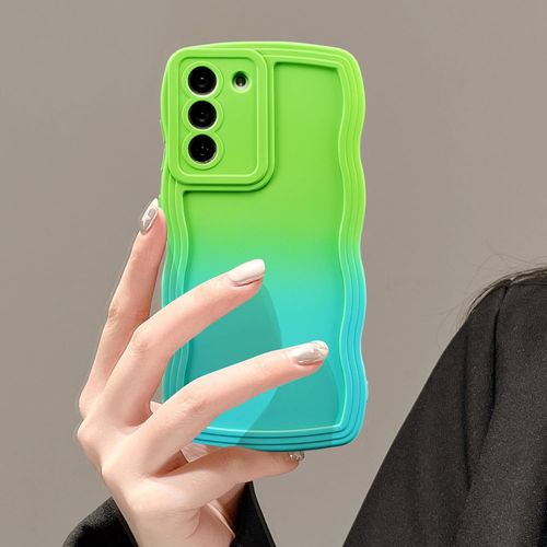 SJZG-Coque Pour Samsung Galaxy A54 5G, Wave Frame Silicone Étui En Dégradé De Couleur, Housse De Protection Antichoc Tpu Bumper Cover Case, Étui De Téléphone Anti-Rayures Pour Femmes, Vert Bleu